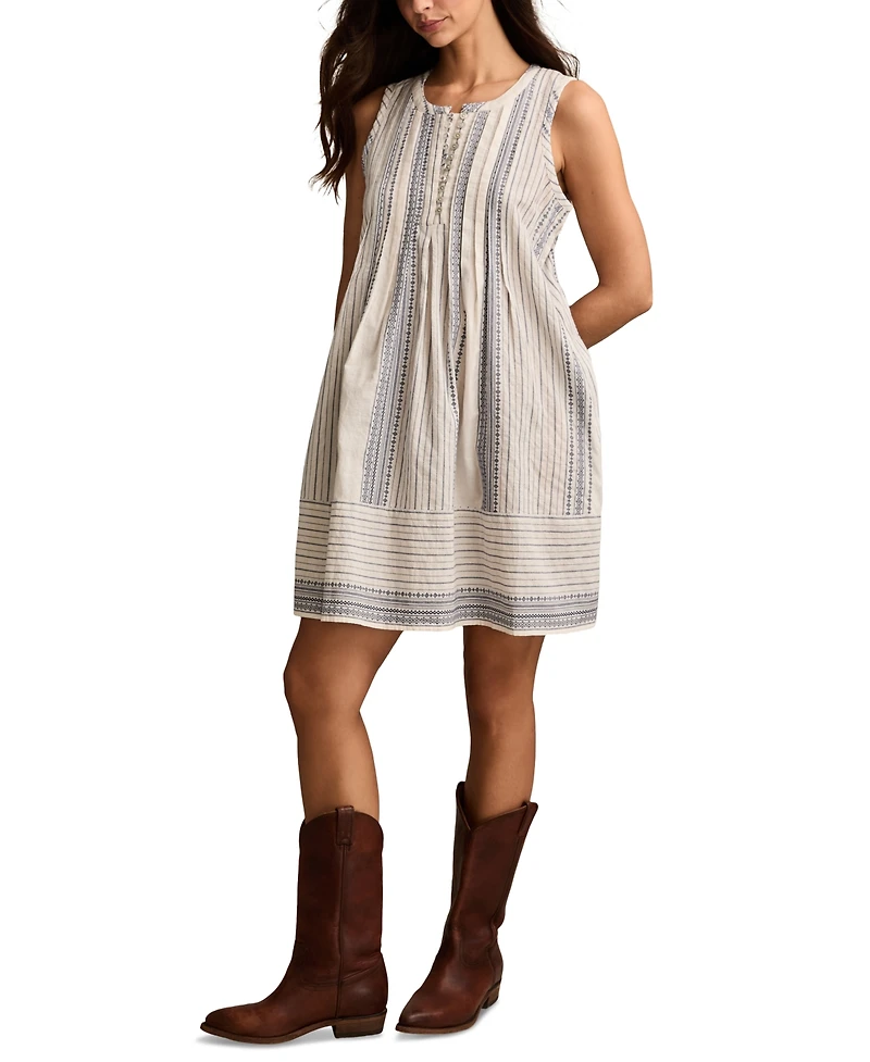 Lucky Brand Women's Printed Cotton Pintuck Mini Dress