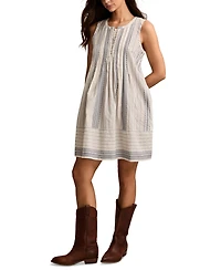 Lucky Brand Women's Printed Cotton Pintuck Mini Dress