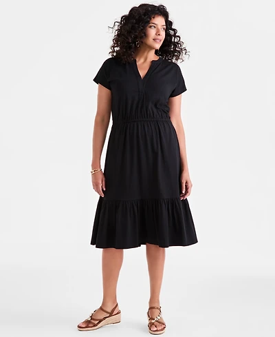 Style & Co Women's Printed Short-Sleeve Tiered Dress, Exclusively at Macy's