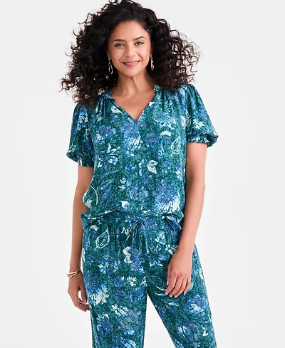 Style & Co Women's Printed Split-Neck Blouse, Exclusively at Macy's