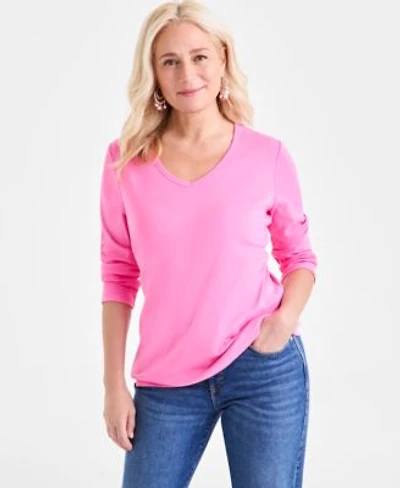 Womens Cotton 3 4 Sleeve V Neck Tee Pxs 4x Created For Macys