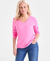 Womens Cotton 3 4 Sleeve V Neck Tee Pxs 4x Created For Macys