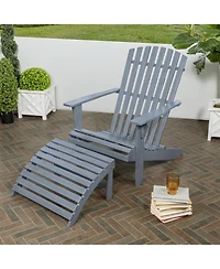 Saranac 2-Piece Traditional Rustic Acacia Wood Adirondack Chair with Detachable Ottoman, Cashmere Blue