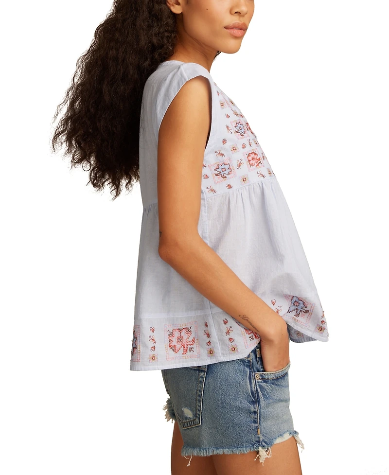 Lucky Brand Women's Shell-Sleeve Cotton Peasant Blouse