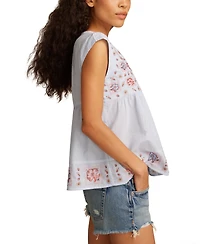 Lucky Brand Women's Shell-Sleeve Cotton Peasant Blouse