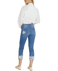 Driftwood Women's Colette Daisy Bee Daze Cuffed Cropped Cotton Jeans
