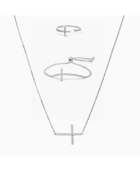Horizontal Cross Adjustable Bracelet Necklace Ring Set Faith Inspired