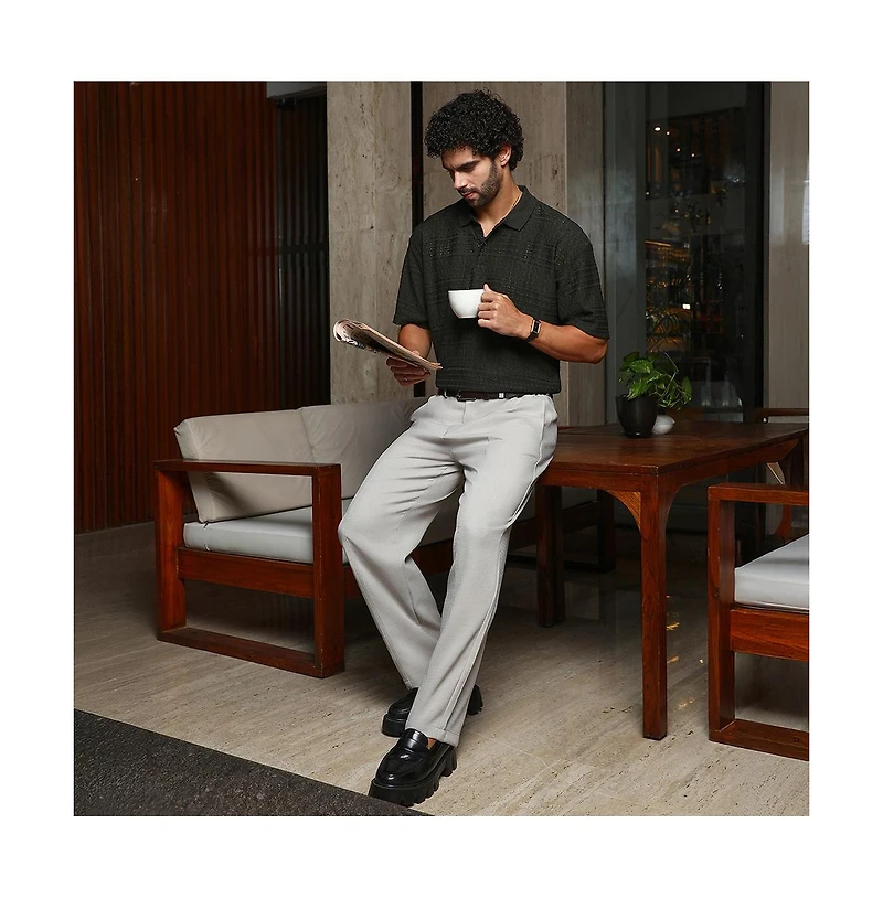 Campus Sutra Men's Midnight Black Bohomian Oversized Polo T-Shirt