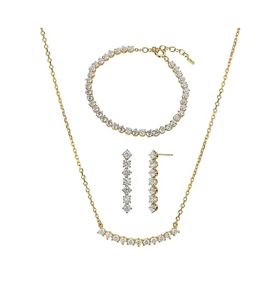 Sterling Silver 18k Gold Plated Josephine Tennis Bracelet, Necklace & Earrings Set