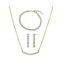 Sterling Silver 18k Gold Plated Josephine Tennis Bracelet, Necklace & Earrings Set