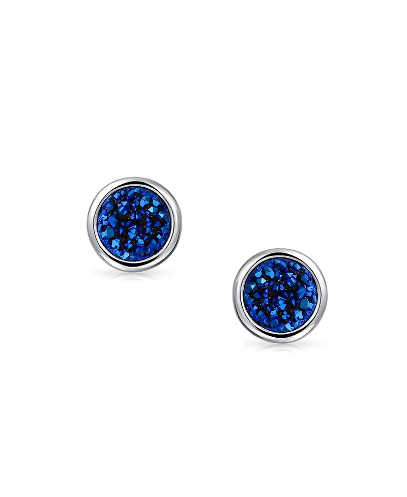 Bling Jewelry Boho Simple Fashion Bezel Set Druzy Quartz Stud Earrings Silver Plated Brass