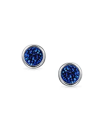 Bling Jewelry Boho Simple Fashion Bezel Set Druzy Quartz Stud Earrings Silver Plated Brass