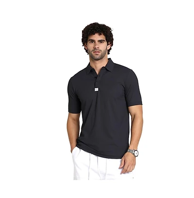 Campus Sutra Men's Midnight Black Seamless Ribbed Polo T-Shirt