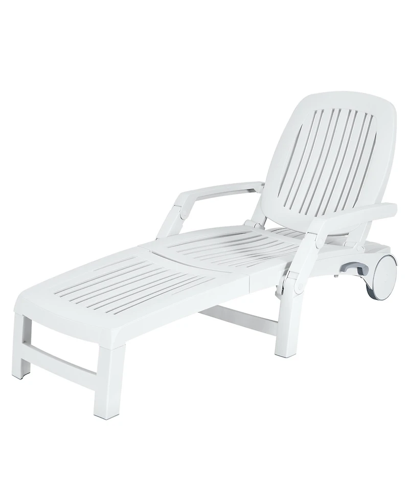 Gymax Patio Adjustable Chaise Lounge Chair Folding Sun Lounger Recliner w/ Wheels