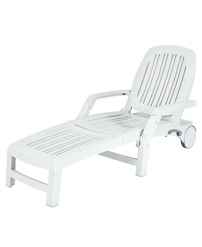Gymax Patio Adjustable Chaise Lounge Chair Folding Sun Lounger Recliner w/ Wheels