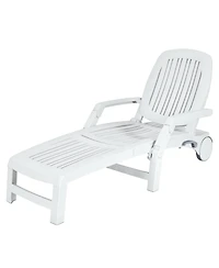 Gymax Patio Adjustable Chaise Lounge Chair Folding Sun Lounger Recliner w/ Wheels