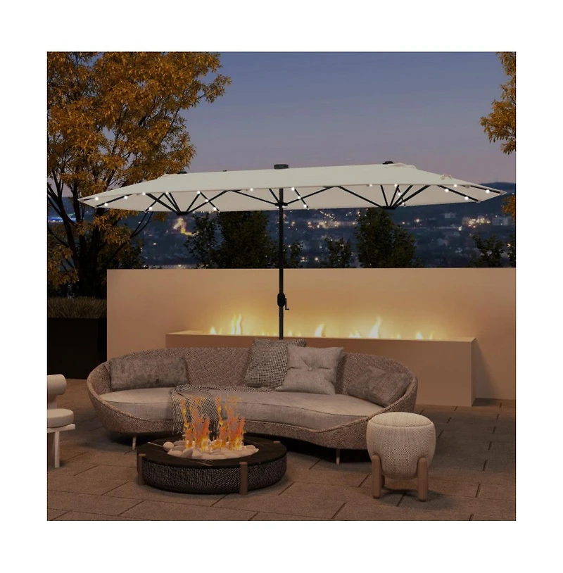 13feet Double-sided Patio Umbrella with Solar Lights for Garden Pool Backyard