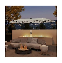 13feet Double-sided Patio Umbrella with Solar Lights for Garden Pool Backyard