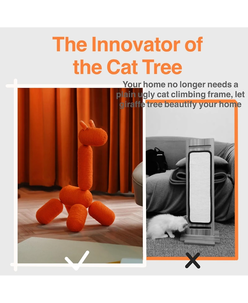 Hausource 33.46" Large Giraffe Cat Tree Tower Modern Cat Climb Toy Play Center for Kittens Small Cats, Orange