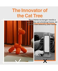 Hausource 33.46" Large Giraffe Cat Tree Tower Modern Cat Climb Toy Play Center for Kittens Small Cats, Orange