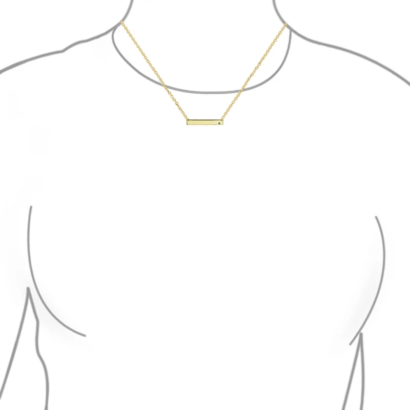 Bling Jewelry Horizontal Sideway Flat Bar Name Plated Pendant Necklace Gold Plated Sterling Silver With Crystal