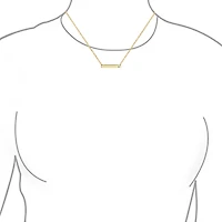 Bling Jewelry Horizontal Sideway Flat Bar Name Plated Pendant Necklace Gold Plated Sterling Silver With Crystal