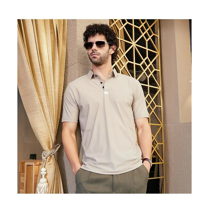Campus Sutra Men's Sand Beige Seamless Waffle Polo T-Shirt