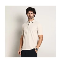 Campus Sutra Men's Saltbox Beige Seamless Ribbed Polo T-Shirt