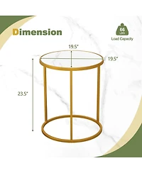 16 Inch Marble Top Round Side Table with Metal Frame for Living Room Bedroom-Set of 2