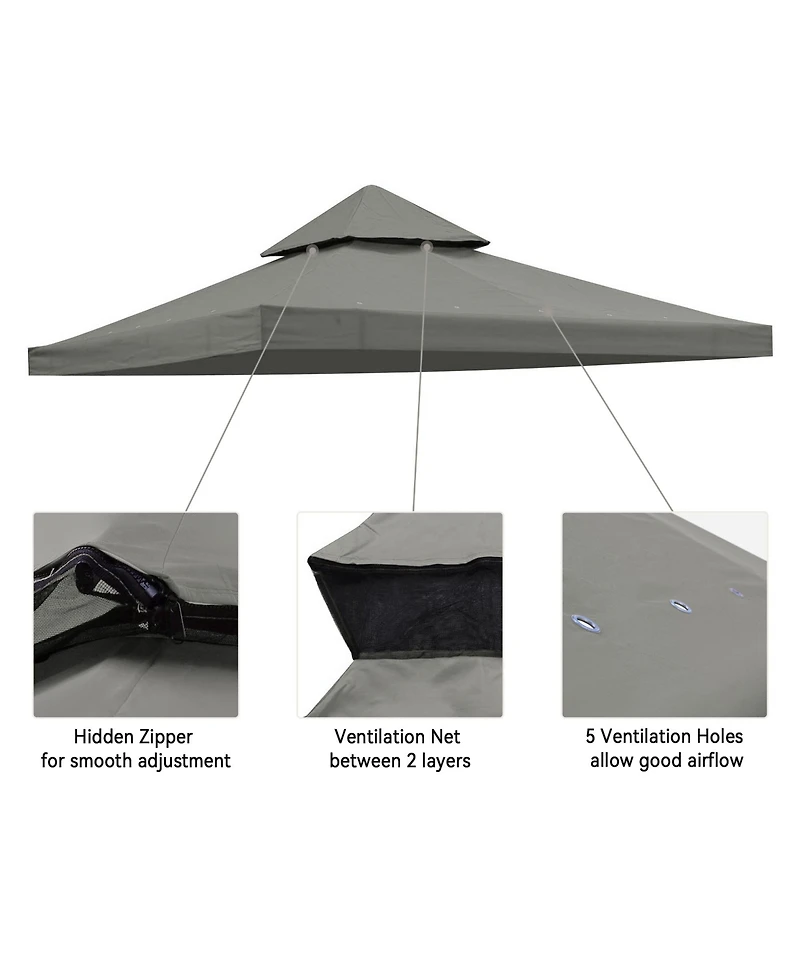 Yescom 10x10Ft UV30+ Gazebo Replacement Top for 2 Tier Outdoor Canopy Cover Patio Backyard Party Deck Gray