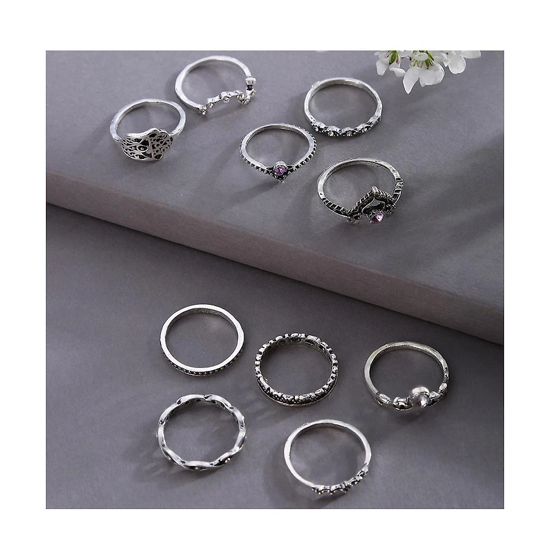 Sohi Oxidised Set Of 10 Multi-Layer Rings