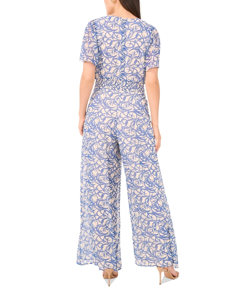 Vince Camuto Women's Printed Surplice Flutter-Sleeve Jumpsuit