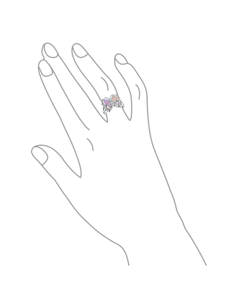 Bling Jewelry Elegant Cz Accent Cubic Zirconia Pink Created Opal Butterfly Ring .925 Sterling Silver