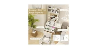 Compact Vanity Desk Set with 3-Color Lighted Mirror and Power Outlets
