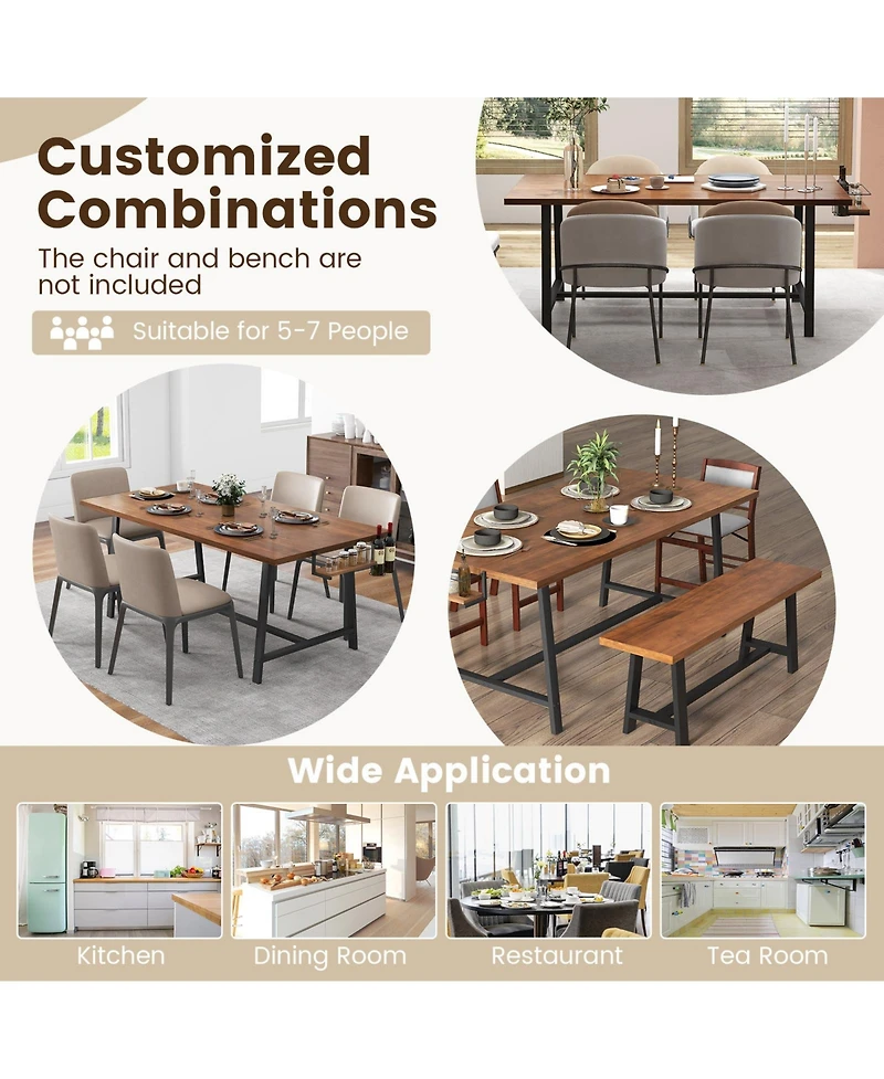 72 Inch Dining Table Rectangular Kitchen Table with 2-Bottle Wine Rack for 5-7