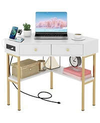 Space Saving Corner Computer Desk with 2 Large Drawers