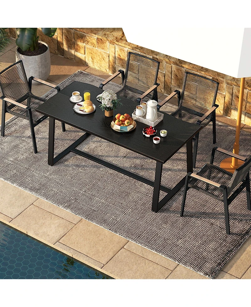 63" Large Dining Table with Wavy Edge and Heavy-duty Metal Frame