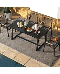 63" Large Dining Table with Wavy Edge and Heavy-duty Metal Frame