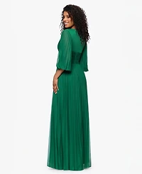 Betsy & Adam Women's Pleated Balloon-Sleeve Long Dress