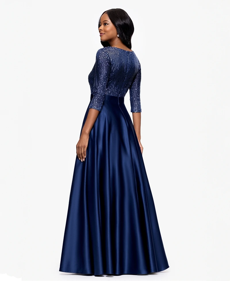 Betsy & Adam Embellished Satin Gown