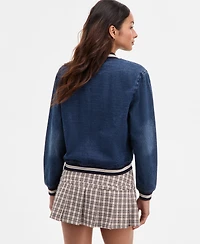 Madden Girl Juniors' Denim Varsity Bomber Jacket