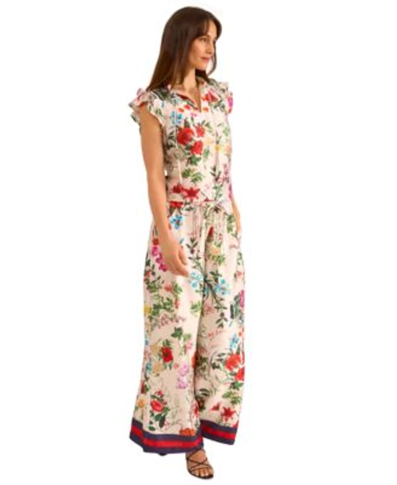 Vince Camuto Womens Floral Print Flutter Sleeve Top Wide Leg Pants