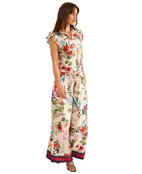 Vince Camuto Womens Floral Print Flutter Sleeve Top Wide Leg Pants