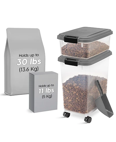 33qt + 12qt Airtight Pet Food Container Combo with Scoop, Gray