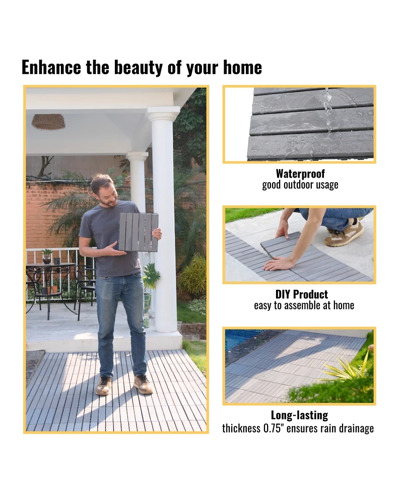 20-Piece Interlocking Deck Tiles - Light Gray Acacia