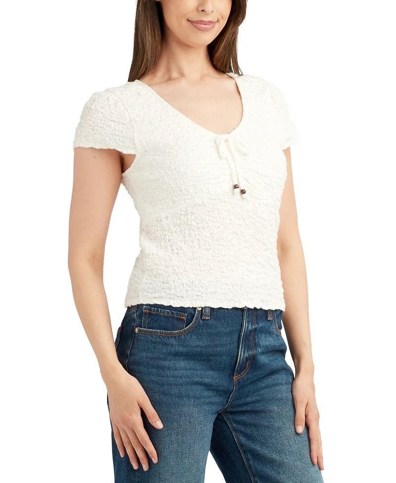 Bcx Juniors' Textured Knit Cap-Sleeve Top