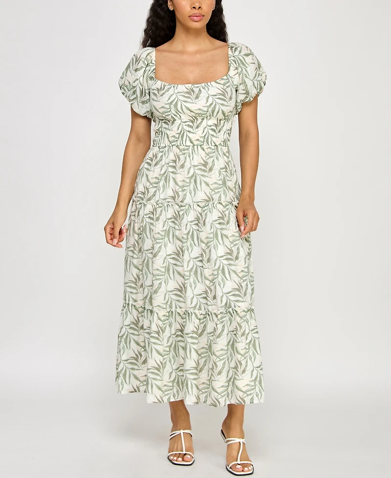 Trixxi Juniors' Printed Bubble-Sleeve Midi Dress