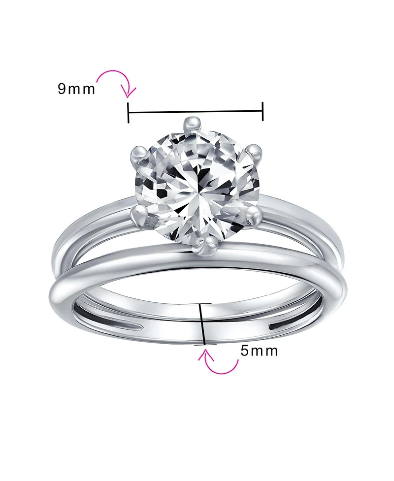 Bling Jewelry Traditional Etoile 3CTW Round Solitaire 6 Prong Cz Promise Band Ring Set Sterling Silver