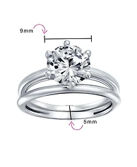 Bling Jewelry Traditional Etoile 3CTW Round Solitaire 6 Prong Cz Promise Band Ring Set Sterling Silver