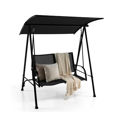 2-Seat Outdoor Canopy Swing with Comfortable Fabric Seat and Heavy-duty Metal Frame